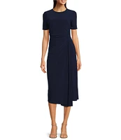 Moda Tara Short Sleeve Stretch Knit Crew Neck Midi Sheath Dress