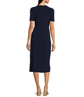 Moda Tara Short Sleeve Stretch Knit Crew Neck Midi Sheath Dress