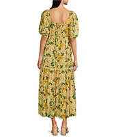 Moda Tara Short Sleeve V-Neck Floral Printed Tiered A-Line Maxi Dress