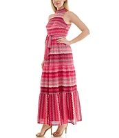 Moda Tara Sleeveless Mock Neck Belted Crochet Maxi Dress