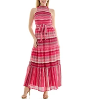 Moda Tara Sleeveless Mock Neck Belted Crochet Maxi Dress