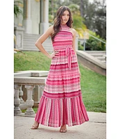 Moda Tara Sleeveless Mock Neck Belted Crochet Maxi Dress
