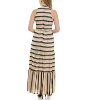Moda Tara Sleeveless Mock Neck Belted Crochet Maxi Dress