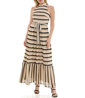 Moda Tara Sleeveless Mock Neck Belted Crochet Maxi Dress