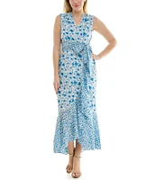 Moda Tara Sleeveless V-Neck Floral Print Wrap Dress