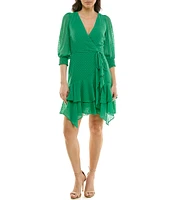 Moda Tara Smocked 3/4 Sleeve V-Neck Wrap Dress