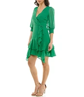 Moda Tara Smocked 3/4 Sleeve V-Neck Wrap Dress