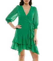Moda Tara Smocked 3/4 Sleeve V-Neck Wrap Dress