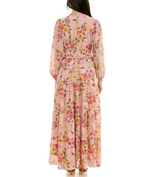 Moda Tara V-Neck Long Sleeve Floral Print A-Line Maxi Dress