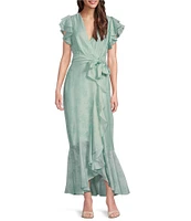 Moda Tara V-Neck Short Sleeve Floral Organza Dress