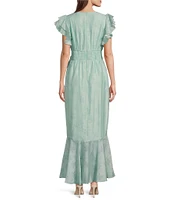 Moda Tara V-Neck Short Sleeve Floral Organza Dress