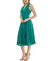 Moda Tara V-Neck Sleeveless Corded Lace A-Line Midi Dress