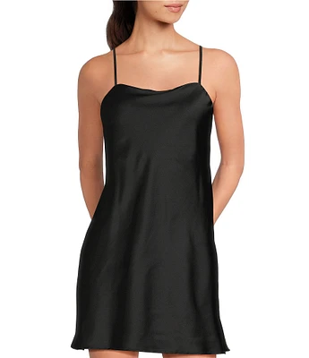 Modern Movement Satin Sleeveless Square Neck Midi Slip