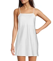 Modern Movement Satin Sleeveless Square Neck Midi Slip
