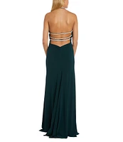 Morgan & Co. Halter Draped Neck Rhinestone Strap Side Slit Gown