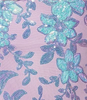 Morgan & Co. Pattern Floral Sequin Bar Back Long Dress