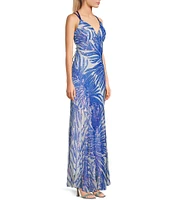 Morgan & Co. Pattern Sequin Cage Back Long Dress