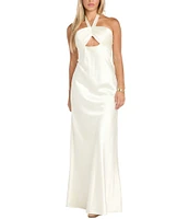 Morgan & Co. Satin Halter Neck Front Cut Out Dress