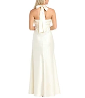 Morgan & Co. Satin Halter Neck Front Cut Out Dress