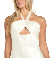 Morgan & Co. Satin Halter Neck Front Cut Out Dress