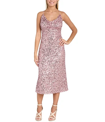 Morgan & Co. Sequin Embellished Cowl Neck Midi Dress