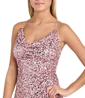 Morgan & Co. Sequin Embellished Cowl Neck Midi Dress