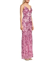 Morgan & Co. Sequin Pattern Contrast Beading V-Neck Spaghetti Strap Dress