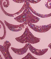 Morgan & Co. Sequin Pattern Contrast Beading V-Neck Spaghetti Strap Dress