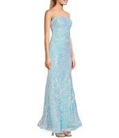 Morgan & Co. Sequin Pattern Strapless Long Dress