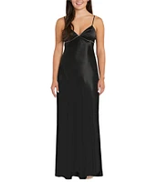 Morgan & Co. Sleeveless Spaghetti Strap Satin Rhinestone Trim Dress