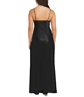 Morgan & Co. Sleeveless Spaghetti Strap Satin Rhinestone Trim Dress