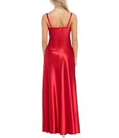 Morgan & Co. Sleeveless Spaghetti Strap Satin Rhinestone Trim Dress