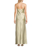 Morgan & Co. Sleeveless Spaghetti Strap Satin Rhinestone Trim Dress