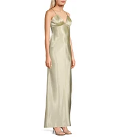 Morgan & Co. Sleeveless Spaghetti Strap Satin Rhinestone Trim Dress