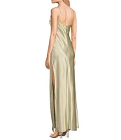 Morgan & Co. Sleeveless Spaghetti Strap Satin Rhinestone Trim Dress