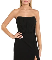 Morgan & Co. Strapless Bustier-Bodice Stretch Scuba Crepe Long Dress