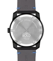 Movado Bold Men's TR90 Quartz Analog Blue Detail Black Leather Strap Watch