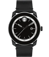 Movado Bold Men's TR90 Quartz Analog Silver Detail Black Leather Strap Watch