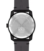 Movado Bold Men's TR90 Quartz Analog Silver Detail Black Leather Strap Watch