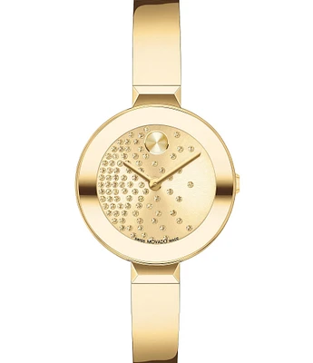 Movado Bold Women's Bangle Quartz Analog Scattered Crystal Dial Light Gold Bangle Bracelet Watch