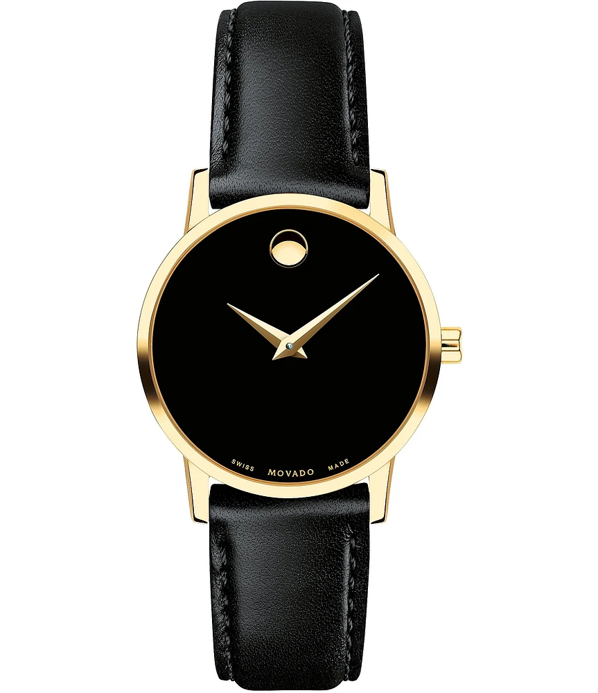 Movado Museum Classic Black and Gold Calfskin Strap Analog Watch