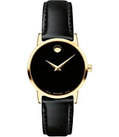 Movado Museum Classic Black and Gold Calfskin Strap Analog Watch