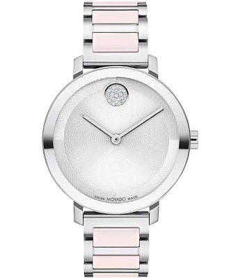 Movado Women's Bold 2.0 Quartz Analog Two Tone Ceramic and Stainless Steel Crystal Bracelet Watch