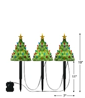 Mr. Christmas 9-inch Set of 3 Lit Blow Mold Pathway Christmas Trees Decor