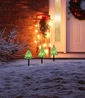 Mr. Christmas 9-inch Set of 3 Lit Blow Mold Pathway Christmas Trees Decor