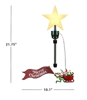 Mr. Christmas LED Lighted & Animated Elves in Sleigh Tree Topper With Banner