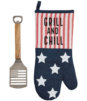 Mud Pie Americana Denim Grill Mitt Set