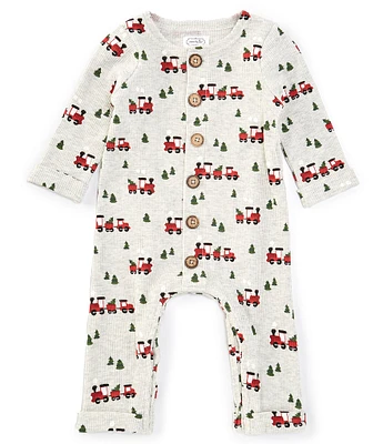 Mud Pie Baby Boys 3-12 Months Long Sleeve Christmas Train Coverall