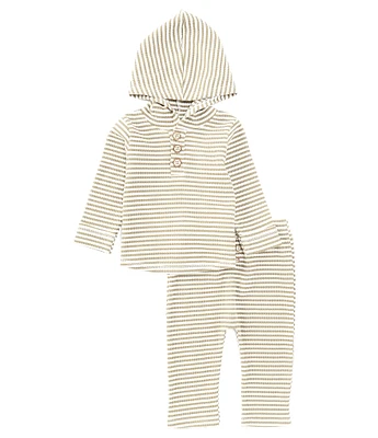 Mud Pie Baby Boys 3-12 Months Long Sleeve Striped Little Deer Waffle-Knit Hoodie & Matching Jogger Pant Set