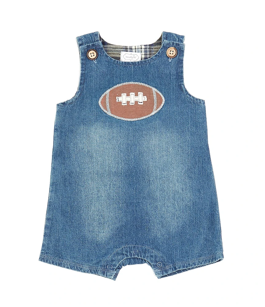 Mud Pie Baby Boys 3-12 Months Sleeveless Football Denim Shortall